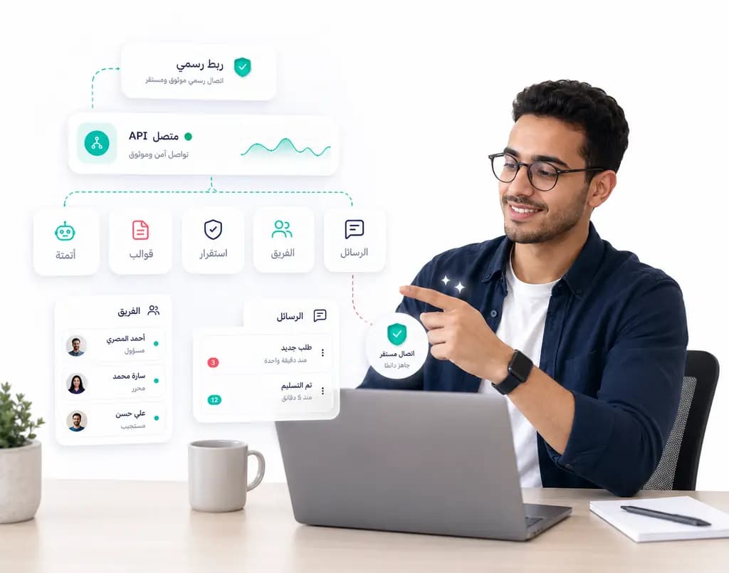 ربط واتساب للأعمال API بحساب رسمي ولوحة تشغيل تعرض الرسائل والفريق والقوالب داخل Taly
